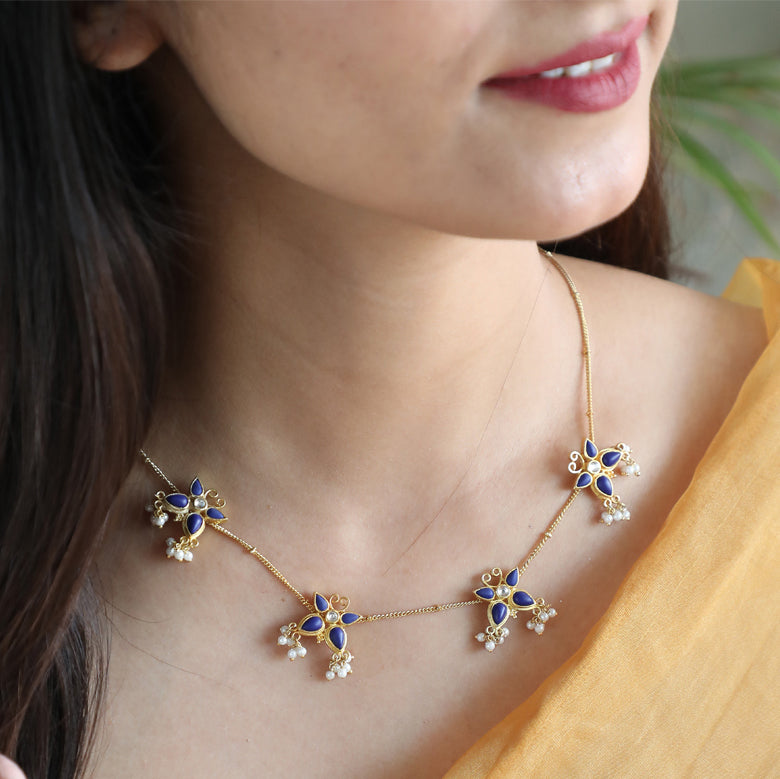 Amazon.com: Blue Opal Hamsa on a Gold Filled Choker Necklace- Handmade  Dainty Hand of Fatima Collar - 13.5 + 3 inch extending (royal blue, gold  filled) : Handmade Products